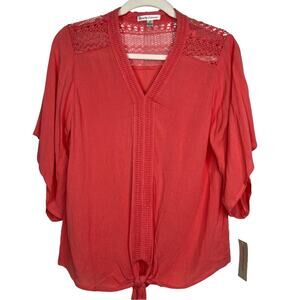 John Paul Richard Coral Front Tie Blouse Top Small